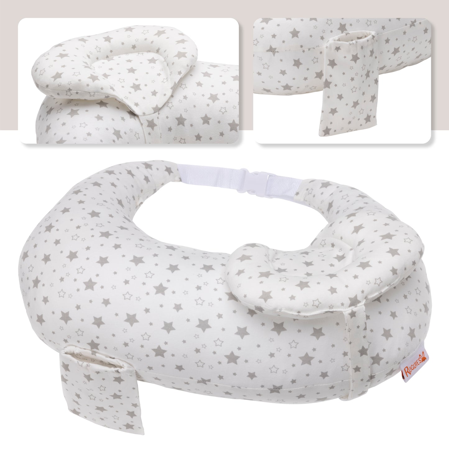 RUGUIES- Adjustable and Ergonomic Breastfeeding Cushion- Small Breastfeeding Cushion- Pregnancy Pillow-Removable and Washable Cover 100% Cotton- Baby Pillow at 45º Anti-reflux for Maximum Comfort.