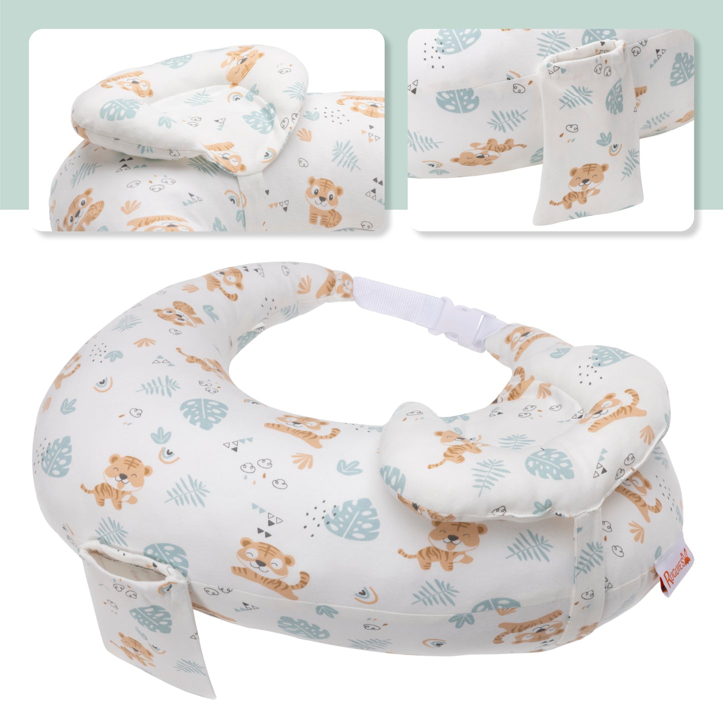 RUGUIES- Cojín Lactancia Ajustable y Ergonómico- Cojín de Lactancia pequeño- Almohada Embarazo-Funda Extraíble y Lavable 100% Algodón- Almohadita Bebé a 45º Antireflujo para Máximo Confort.