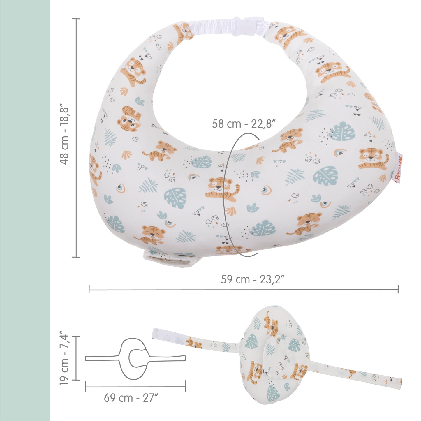 RUGUIES- Cojín Lactancia Ajustable y Ergonómico- Cojín de Lactancia pequeño- Almohada Embarazo-Funda Extraíble y Lavable 100% Algodón- Almohadita Bebé a 45º Antireflujo para Máximo Confort.
