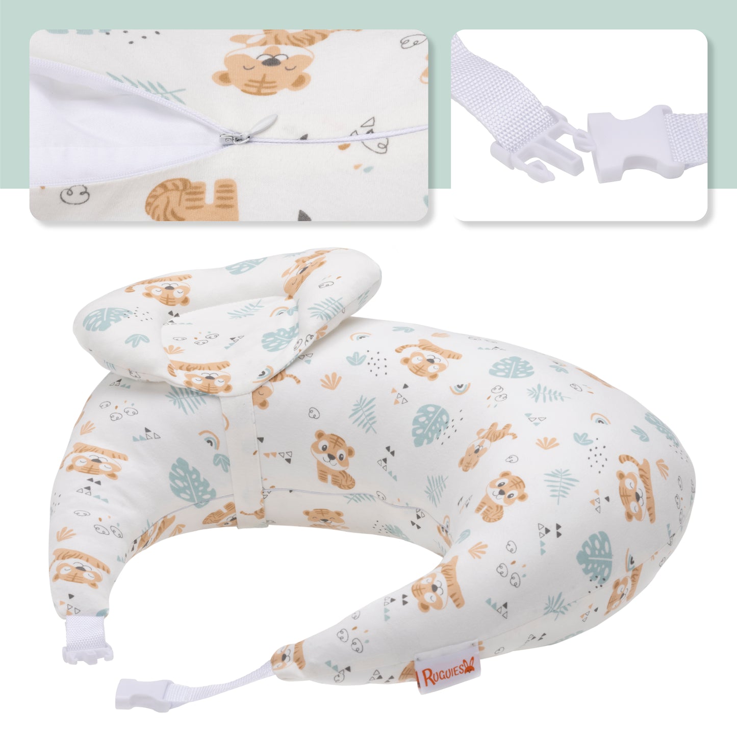 RUGUIES- Cojín Lactancia Ajustable y Ergonómico- Cojín de Lactancia pequeño- Almohada Embarazo-Funda Extraíble y Lavable 100% Algodón- Almohadita Bebé a 45º Antireflujo para Máximo Confort.