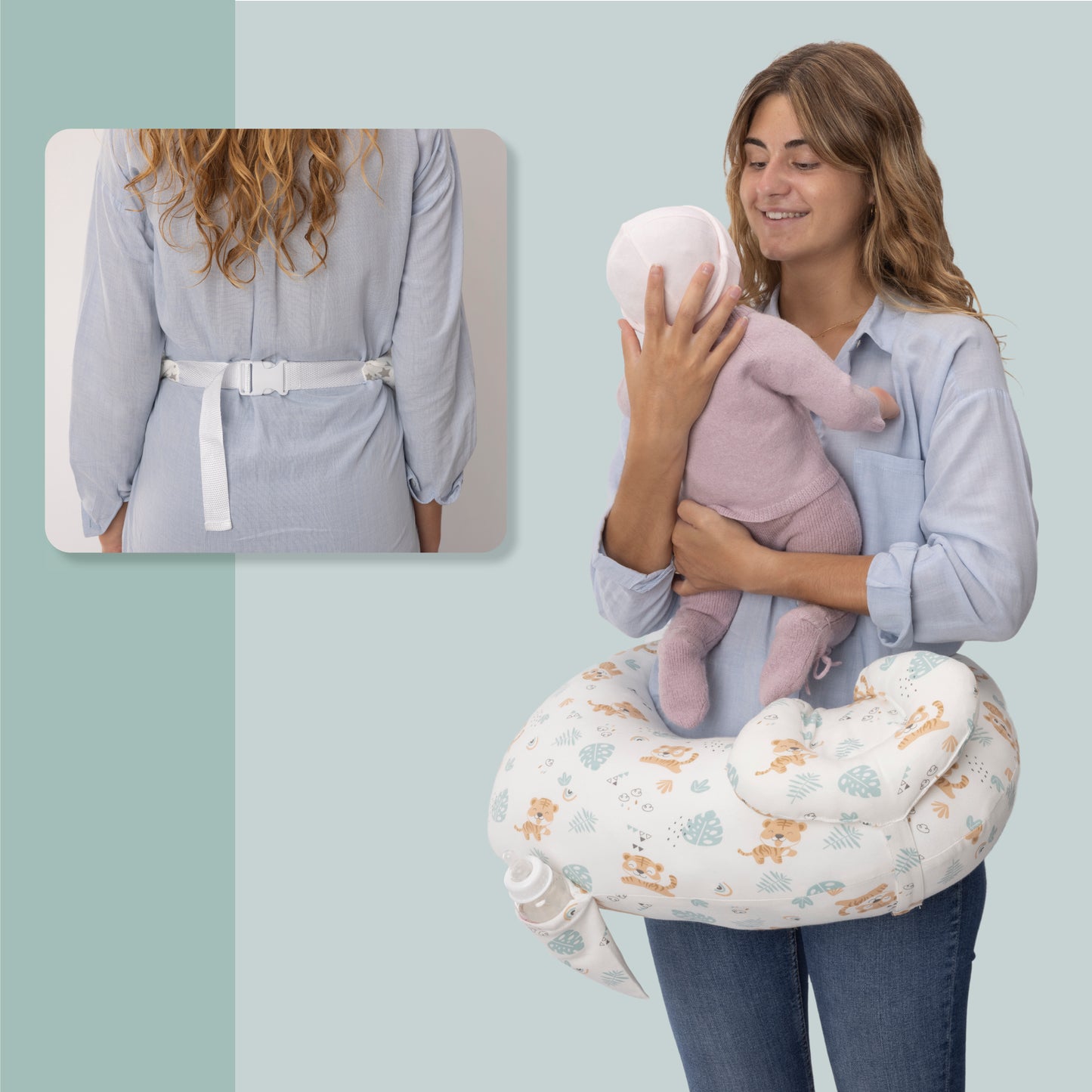 RUGUIES- Cojín Lactancia Ajustable y Ergonómico- Cojín de Lactancia pequeño- Almohada Embarazo-Funda Extraíble y Lavable 100% Algodón- Almohadita Bebé a 45º Antireflujo para Máximo Confort.