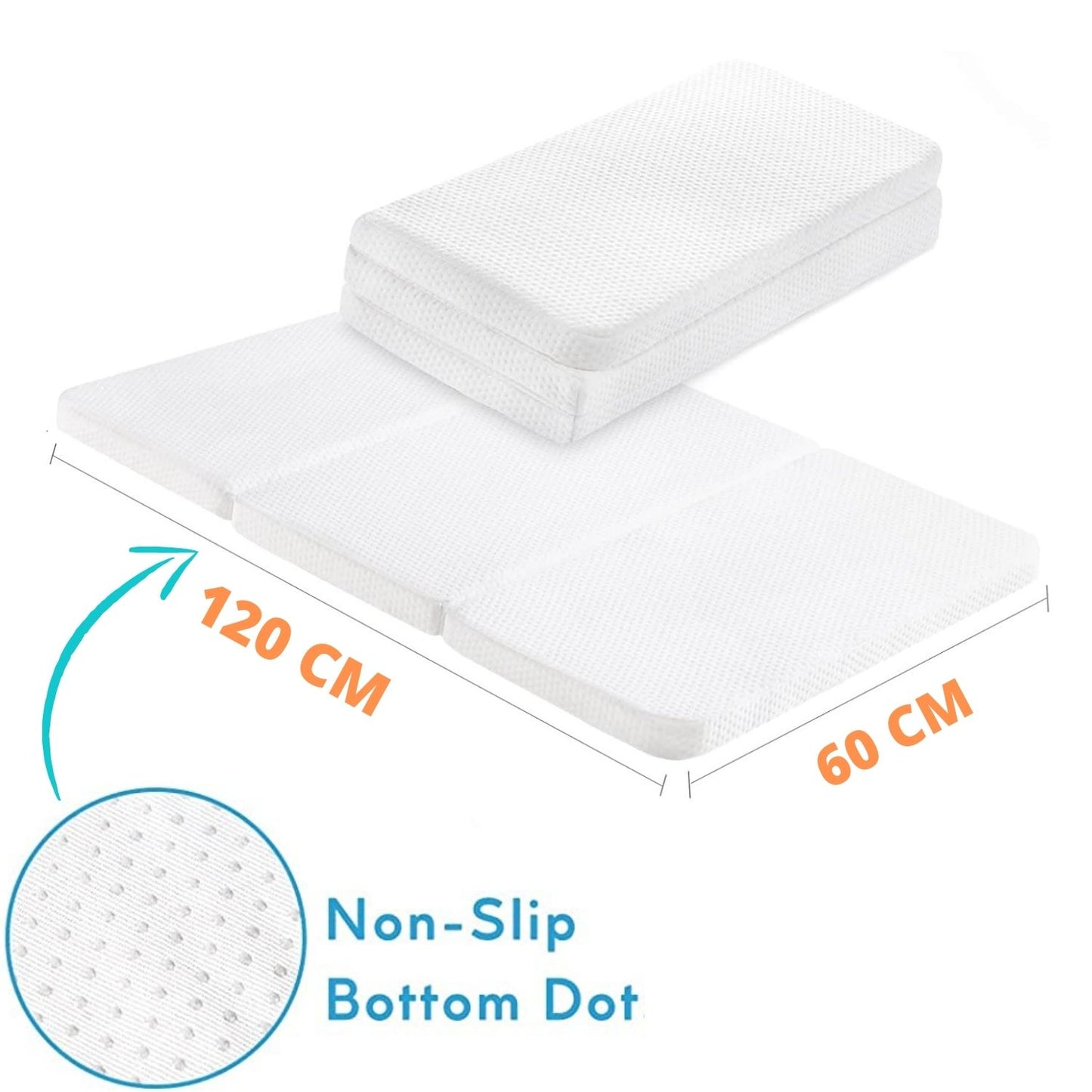 RUGUIES MAX Mattress- Colchón Cuna Viaje 120x60cm para Máximo Confort-Colchón Viscoelástica Plegable, Portátil y Reversible- Colchoneta Suelo para Bebés- Alfombra Acolchada para Niños. Oeko-Tex