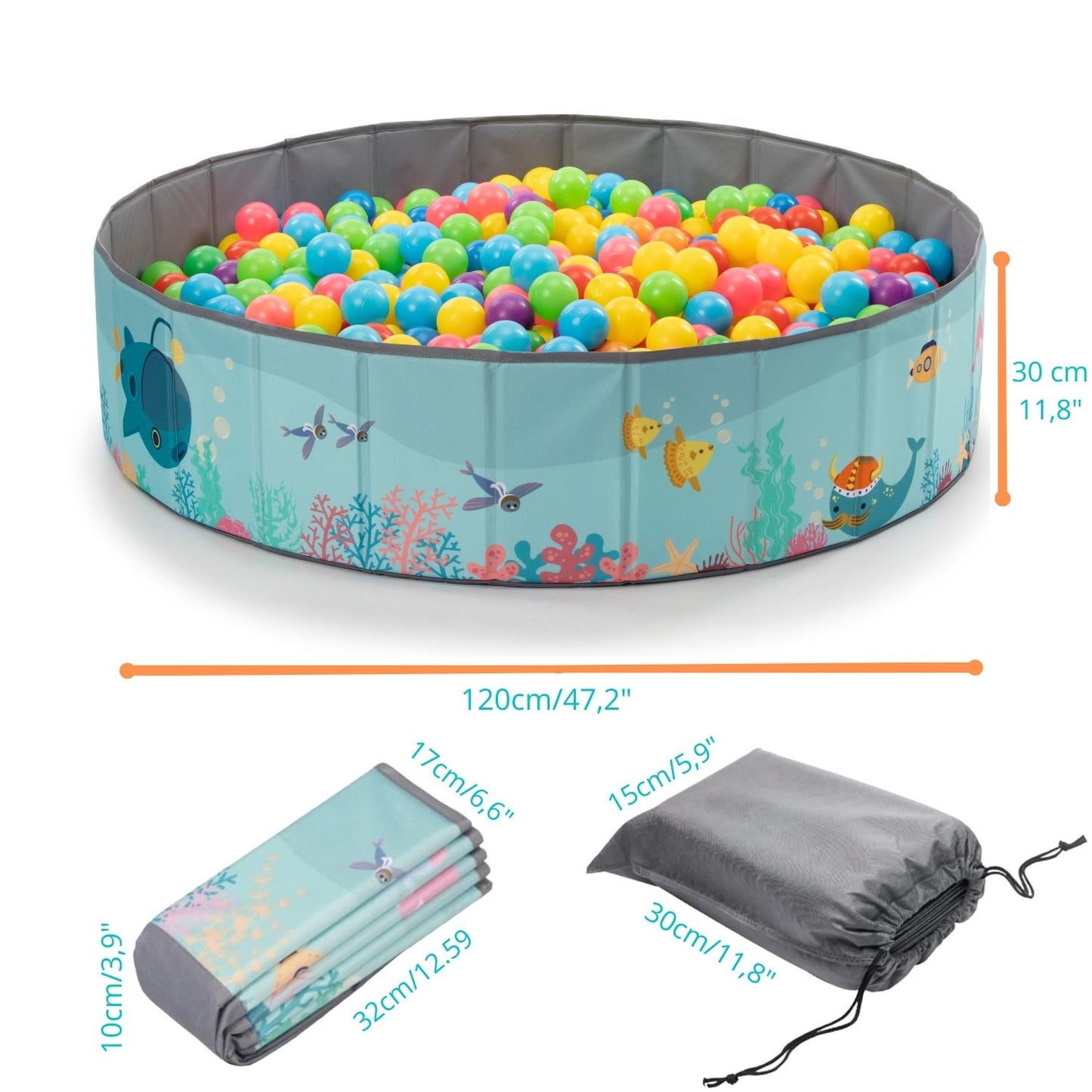 RUGUIES- Piscine à balles pour enfants- Parc à balles pour enfants- Piscine à balles pour bébés- Piscine à balles pliable et portable- Cube Toys Intérieur et extérieur-120x30cm-(Balles non incluses)