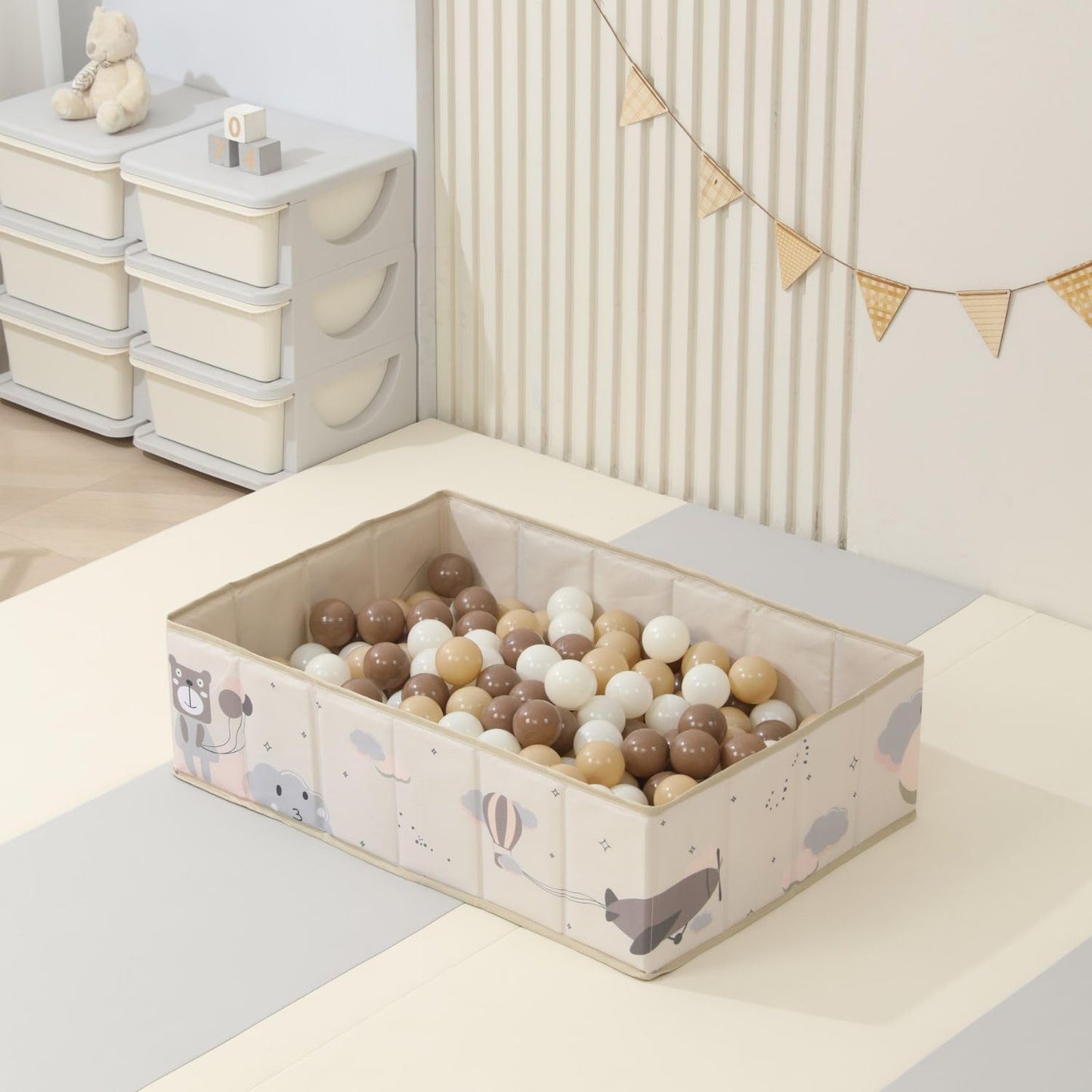 RUGUIES- Piscina de Bolas para niños- Parque Infantil- Piscina de Pelotas para Bebés- Plegable y Portátil- Cubo Juguetes- (Bolas no Incluidas).