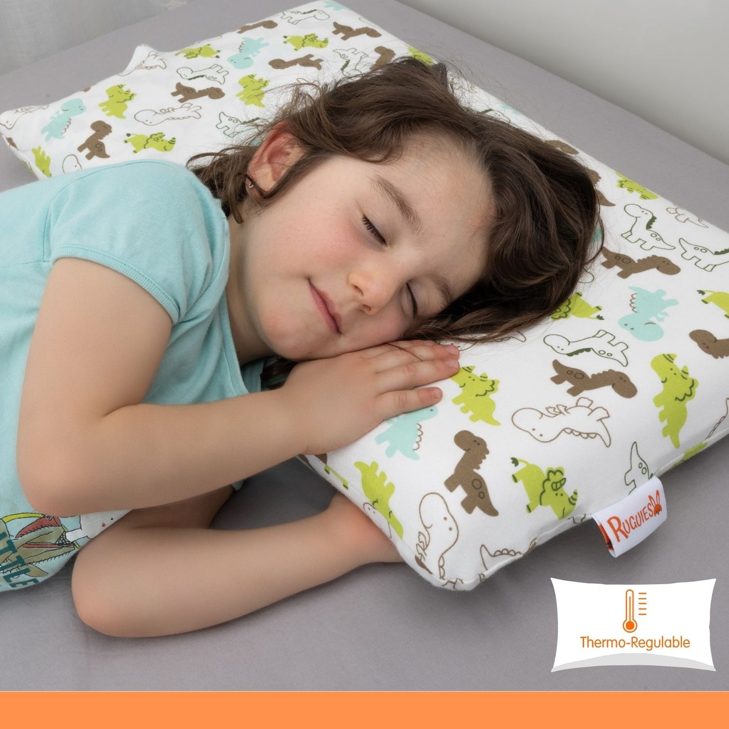 RUGUIES- Almohada para Niños y Bebés de Viscoelástica, Hipoalergénica y Transpirable-Cojín Infantil-Funda Lavable de Algodón 100%-Oeko-Tex- 1 a 10 años XL (58x32x 5-7cm)- Bolsa Viaje Incluída.